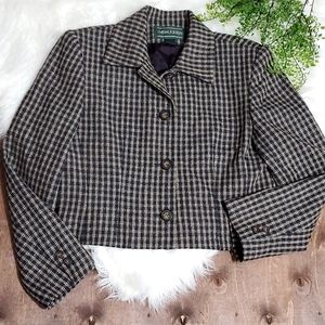 J McLaughlin Wool Cropped Plaid Button Down Blazer